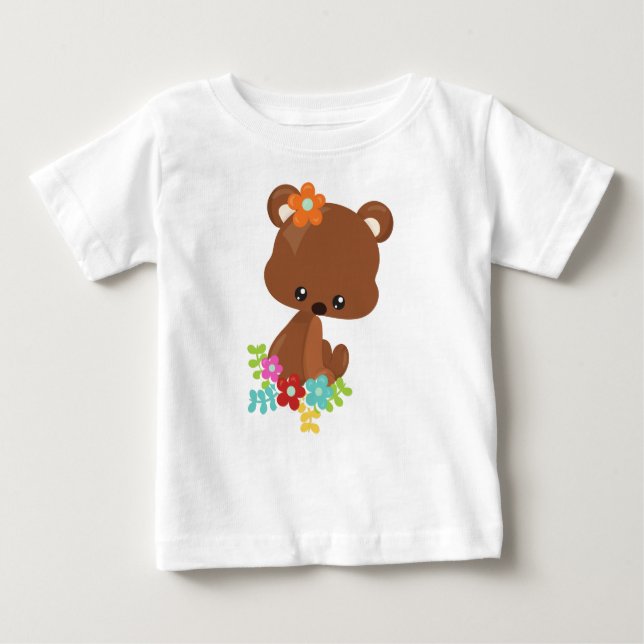T-shirt Pour Bébé Animaux de printemps, Ours mignon, Ours petit, Fle (Devant)