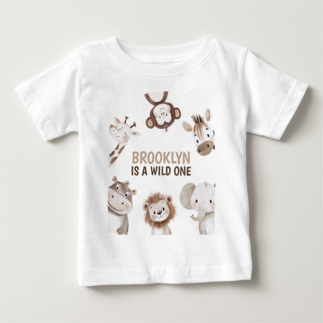 T-shirt Pour Bébé Animaux de Safari 1er Anniversaire (Devant)