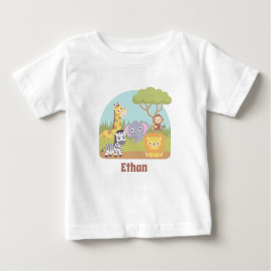 T-shirt Pour Bébé Animaux de safari mignons, girafe, lion, nom de zè