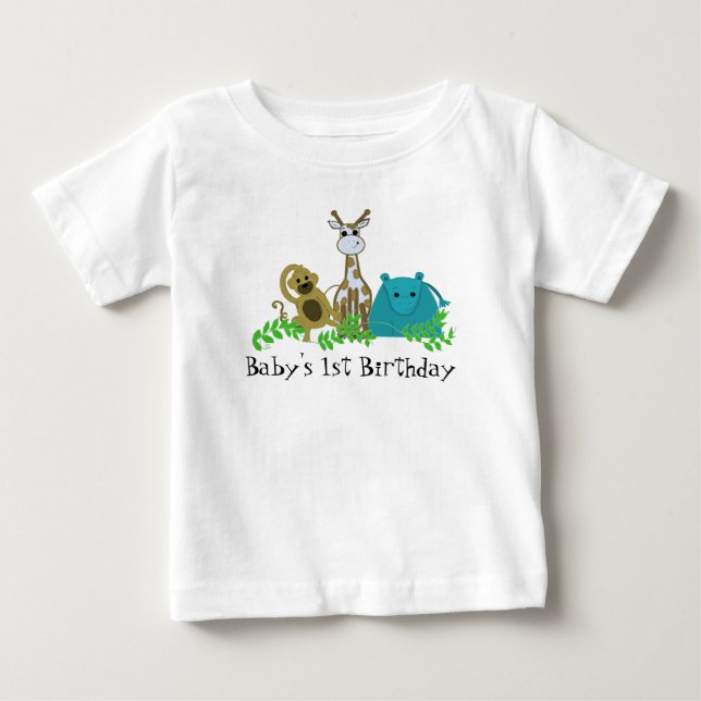 T-shirt Pour Bébé Animaux de zoo 1er anniversaire de bébé (Devant)