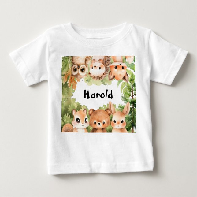 T-shirt Pour Bébé Animaux forestiers de bois Personnalisé Garçon (Devant)