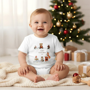 T-shirt Pour Bébé Animaux mignons de la forêt de Noël Ours en peluch