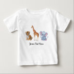 T-shirt Pour Bébé Animaux mignons personnalisés éléphant Tiger Giraf<br><div class="desc">Soirée personnalisée tendance Safari Animaux éléphant Tiger Girafe T-shirt bébé</div>
