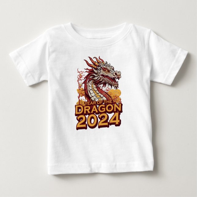 T-shirt Pour Bébé Année du dragon 2024 bébé chemises blanches, Drago (Devant)