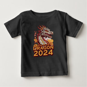T-shirt Pour Bébé Année du dragon 2024 bébé noir T-shirt, Dragon