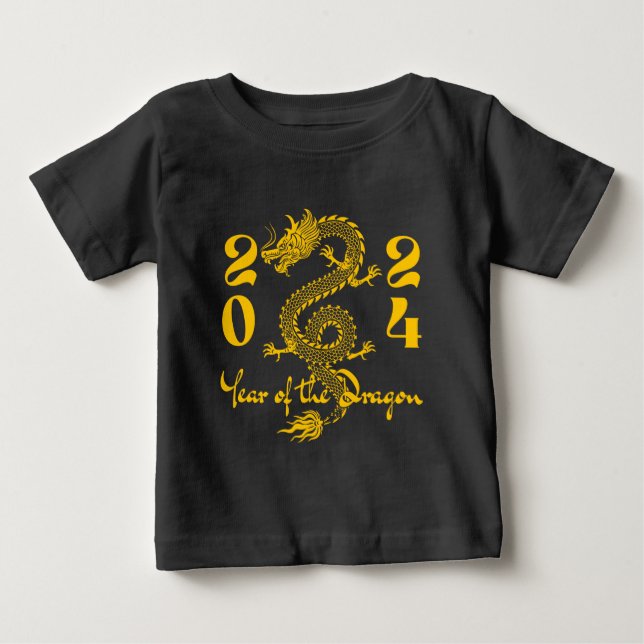 T-shirt Pour Bébé Année du Dragon en or (Devant)