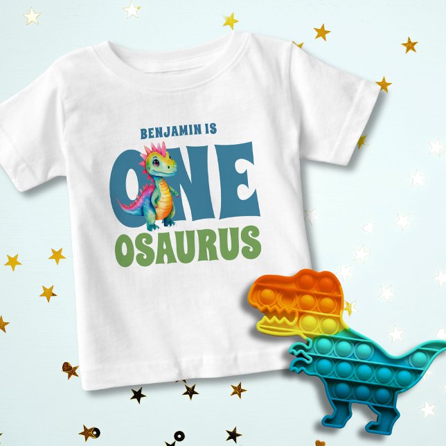 T-shirt Pour Bébé Anniversaire 1 an Dinosaure Nom personnalisé (Créateur téléchargé)
