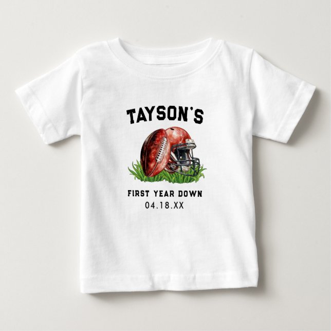 T-shirt Pour Bébé Anniversaire 1 an Football Première Année Down (Devant)