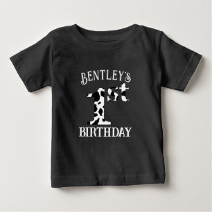 T-shirt Pour Bébé Anniversaire 1 an Impression Vache Texte Blanc