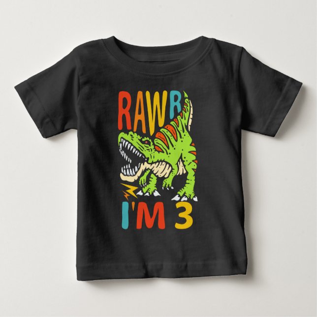 T-shirt Pour Bébé Anniversaire 3 ans Dinosaure T Rex Rawr J'ai 3 ans (Devant)