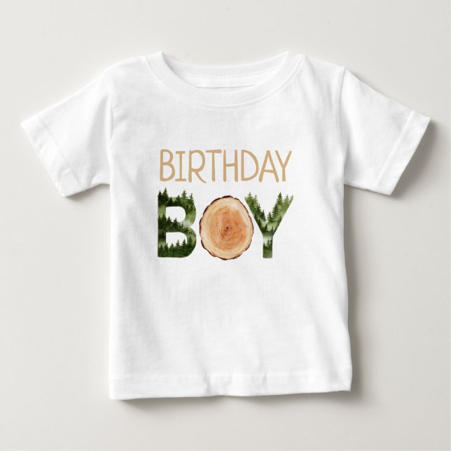 T-shirt Pour Bébé Anniversaire Boy Aquarelle Bois (Devant)