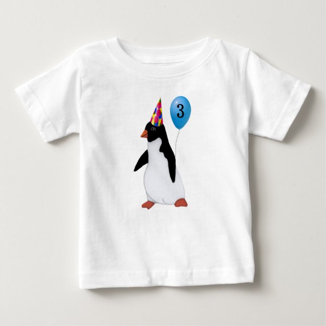 T-shirt Pour Bébé Anniversaire Custom Age Penguin Blue Balloon Chemi (Devant)