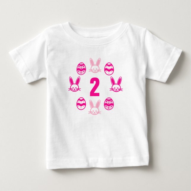 T-shirt Pour Bébé Anniversaire de 2 ans Pâques rose (Devant)