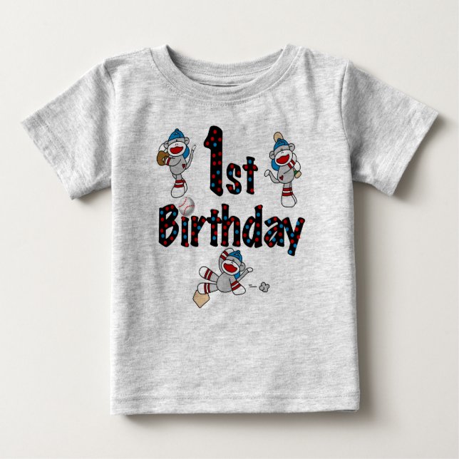 T-shirt Pour Bébé Anniversaire de base-ball de singe de chaussette (Devant)
