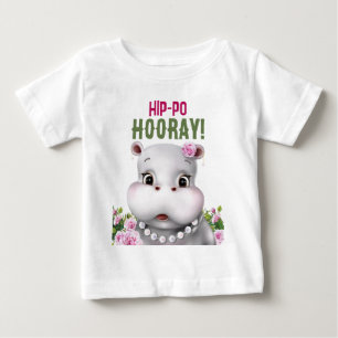 T-shirt Pour Bébé Anniversaire de fille aux fleurs d'hippopotame