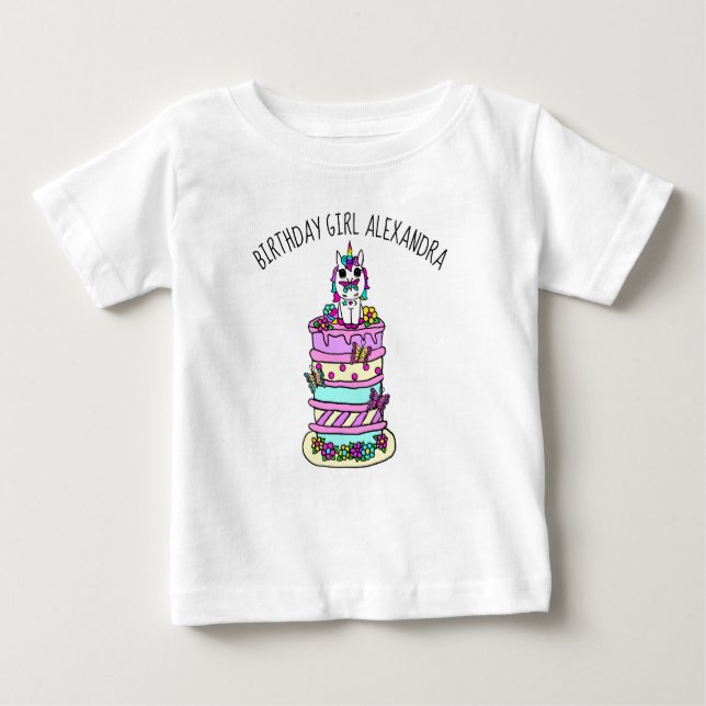 T-shirt Pour Bébé Anniversaire de la fille Unicorn personnalisée (Devant)