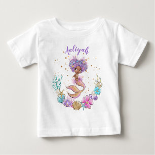 T-shirt Pour Bébé Anniversaire de la sirène afro-américaine