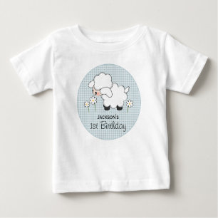 T-shirt Pour Bébé Anniversaire de l'agneau En vichy bleu personnalis