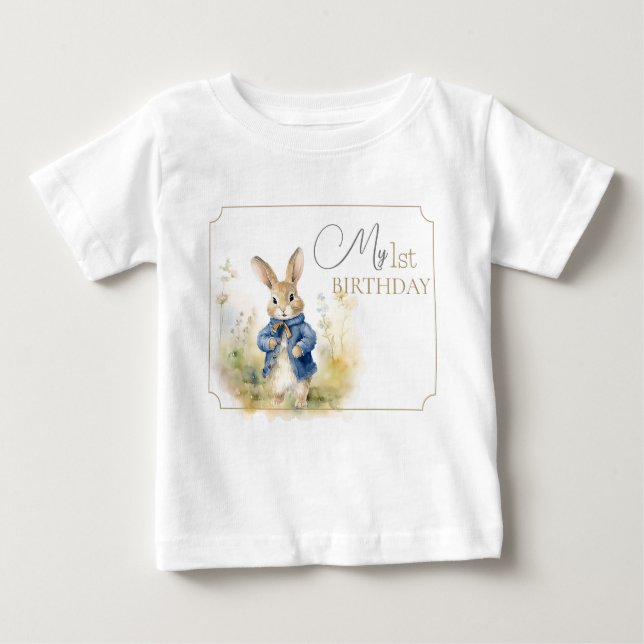 T-shirt Pour Bébé Anniversaire de Pierre le Lapin Aquarelle  (Devant)