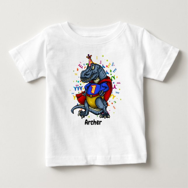 T-shirt Pour Bébé Anniversaire de super héros de T-Rex ęr (Devant)