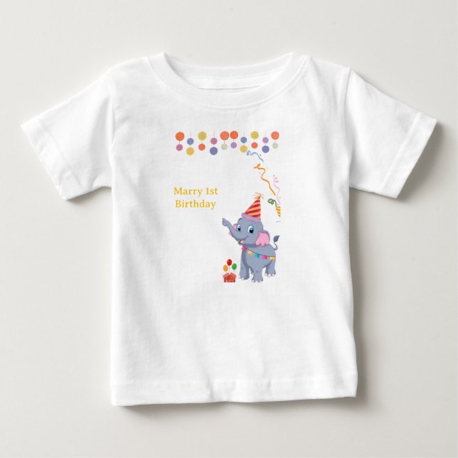 T-shirt Pour Bébé Anniversaire d'Éléphant Mignon (Devant)
