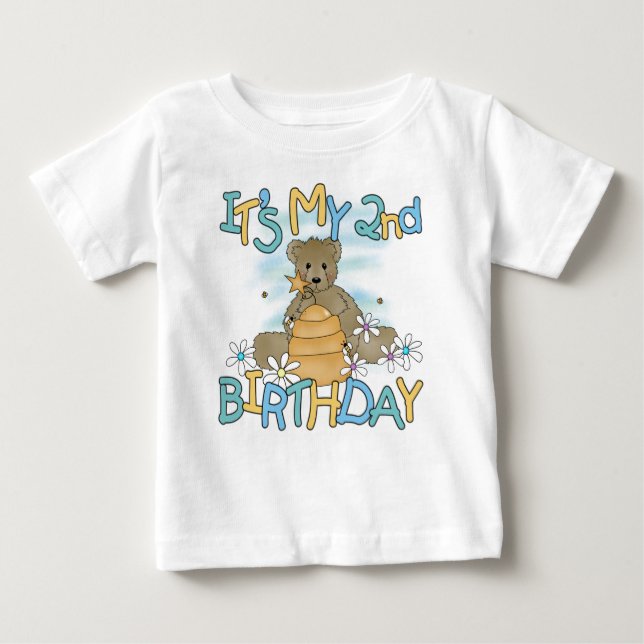 T-shirt Pour Bébé Anniversaire d'ours de miel 2ème (Devant)
