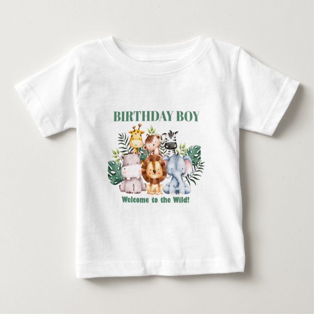 T-shirt Pour Bébé Anniversaire Fantaisiste d'Animal de Safari de la  (Devant)