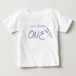 T-shirt Pour Bébé Anniversaire Fantaisiste Lapin Bleu Moderne 1 An