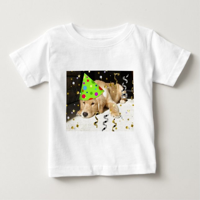 T-shirt Pour Bébé Anniversaire fête Animal Golden Retriever (Devant)