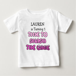 T-shirt Pour Bébé Anniversaire Fille, nom et âge, Chemise de gâteau
