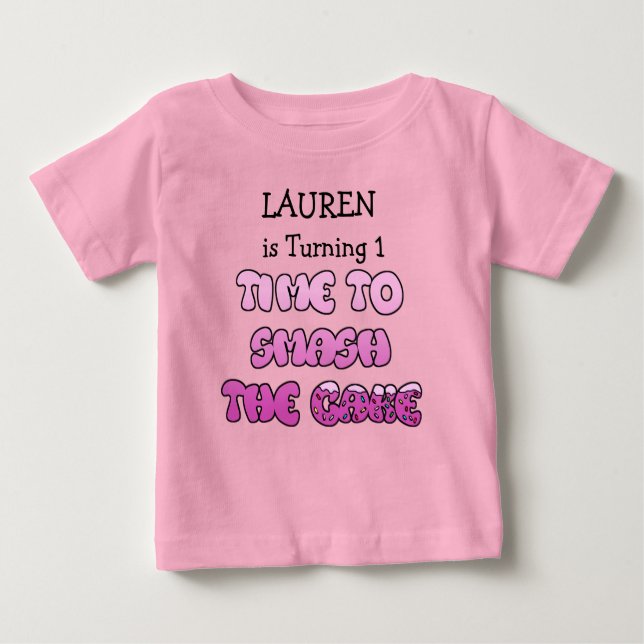 T-shirt Pour Bébé Anniversaire Fille, nom et âge, Chemise de gâteau  (Devant)