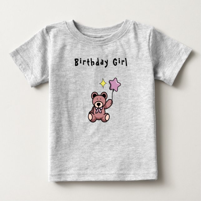 T-shirt Pour Bébé Anniversaire Fille Teddy Ours (Devant)