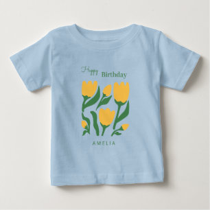 T-shirt Pour Bébé Anniversaire Fleuris Scandi Personnalisé