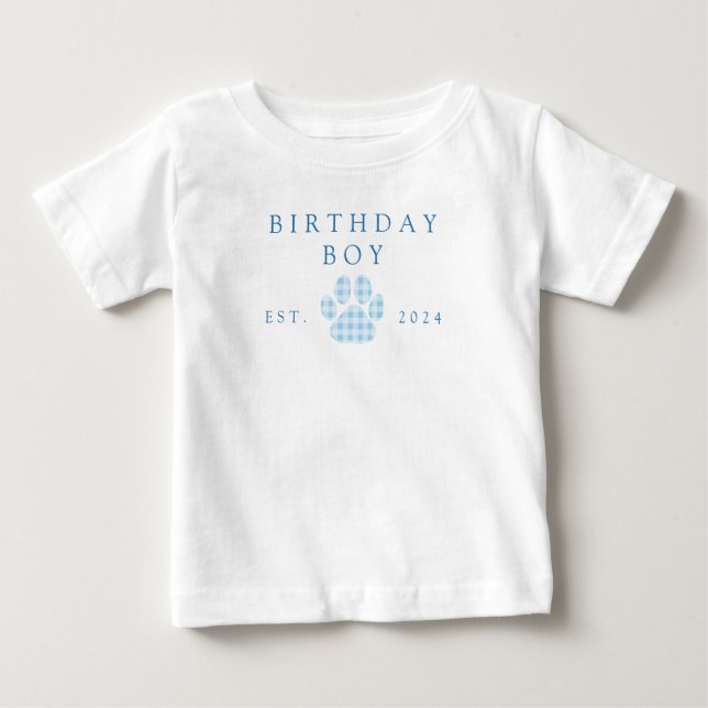 T-shirt Pour Bébé Anniversaire Garçon Bleu à carreaux et Empreinte d (Devant)