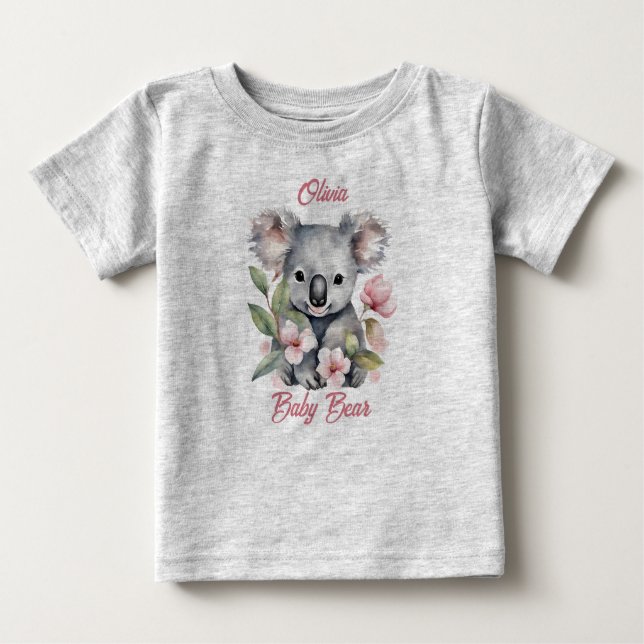 T-shirt Pour Bébé Anniversaire Koala Aquarelle Rose  (Devant)