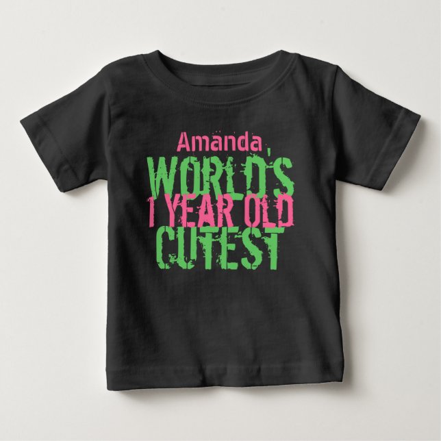 T-shirt Pour Bébé Anniversaire Le Monde le plus Cutest un an Rose Ve (Devant)