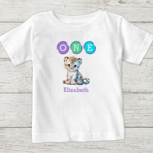 T-shirt Pour Bébé Anniversaire Léopard 1er avec nom violet
