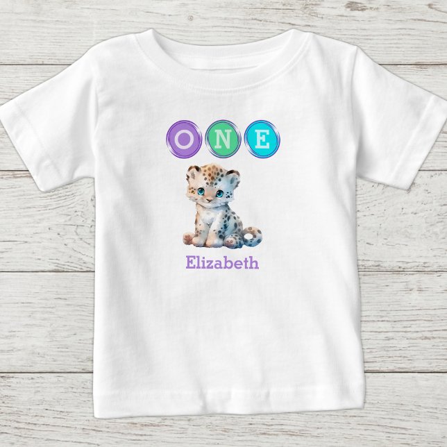 T-shirt Pour Bébé Anniversaire Léopard 1er avec nom violet (Créateur téléchargé)