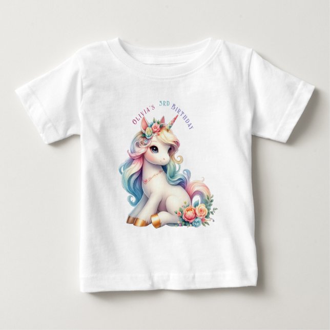 T-shirt Pour Bébé Anniversaire Licorne Arc-en-Ciel Magique (Devant)