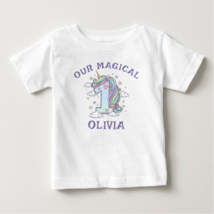 T-shirt Pour Bébé Anniversaire Magique Licorne Pastel Un An