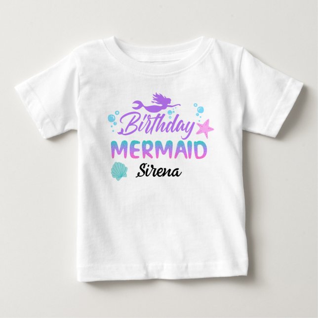 T-shirt Pour Bébé Anniversaire Magique Sirène Rose Violet (Devant)
