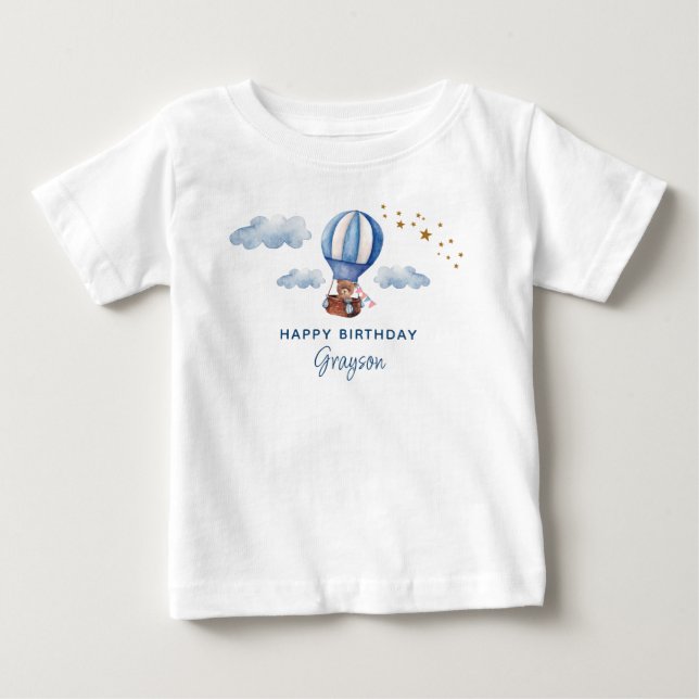 T-shirt Pour Bébé Anniversaire Ourson Bleu (Devant)