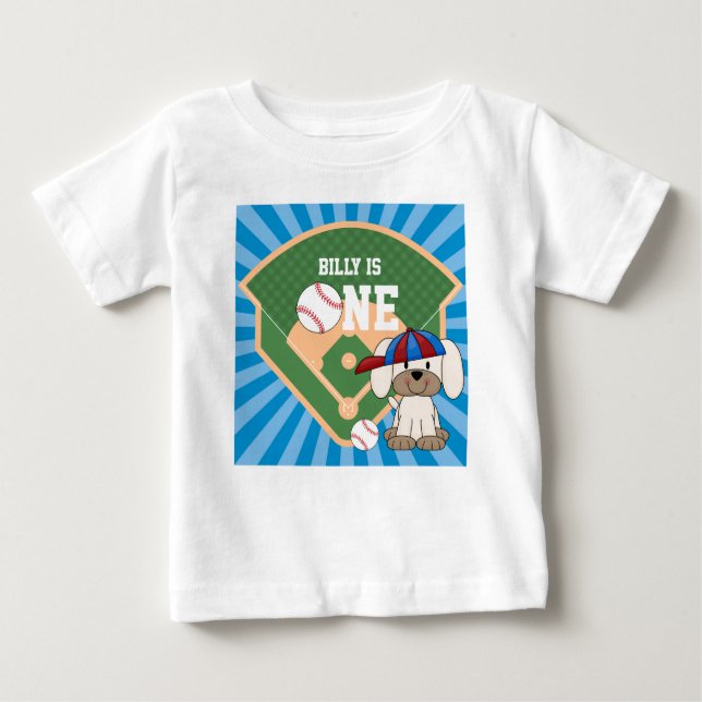 T-shirt Pour Bébé Anniversaire personnalisé Chien de baseball mignon (Devant)