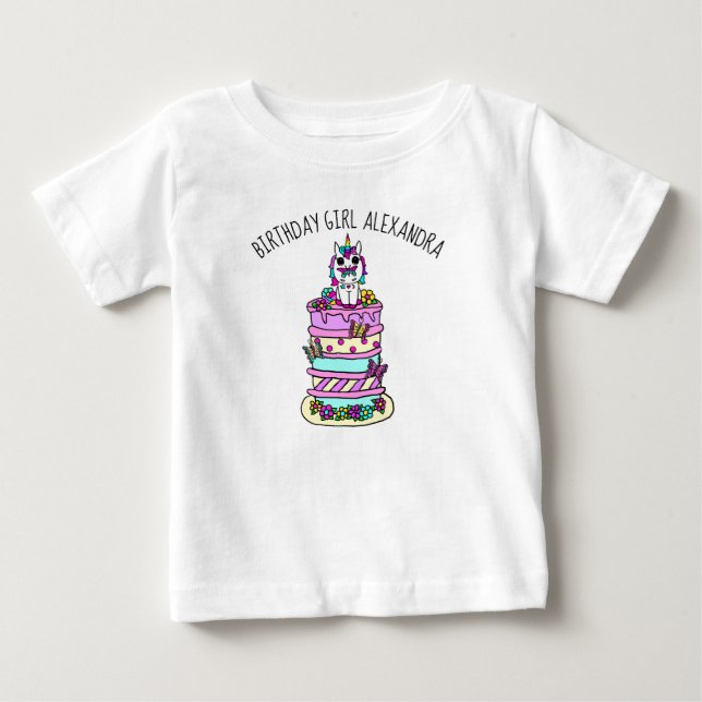 T-shirt Pour Bébé Anniversaire personnalisé de licorne pour fille (Devant)