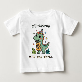 T-shirt Pour Bébé Anniversaire personnalisé Wild et Three Dinosaure 