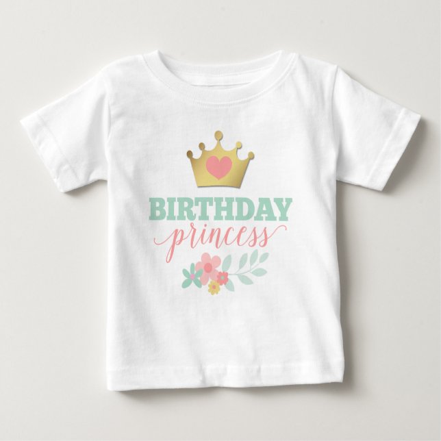 T-shirt Pour Bébé Anniversaire Princess Gold Crown & Shabby Pink Flo (Devant)