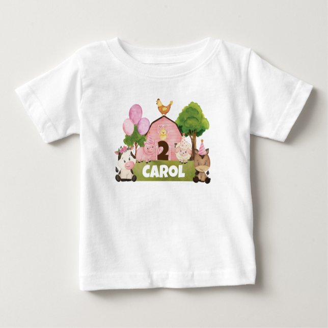 T-shirt Pour Bébé Anniversaire rose personnalisé (Devant)