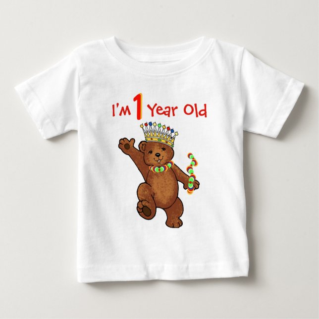 T-shirt Pour Bébé Anniversaire royal de 1 an d'ours (Devant)