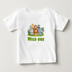 T-shirt Pour Bébé Anniversaire Safari Jungle Animal Bébé Wild One Zo