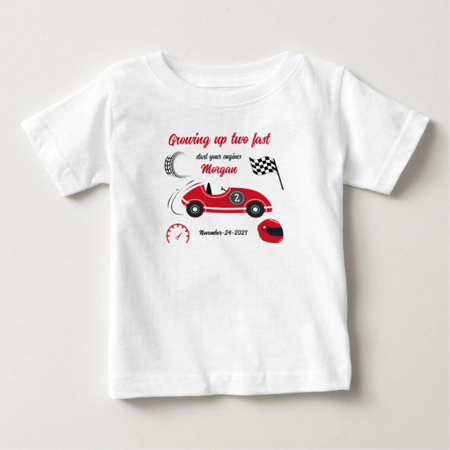 T-shirt Pour Bébé Anniversaire Voiture de Course Rouge Festive Grand (Devant)